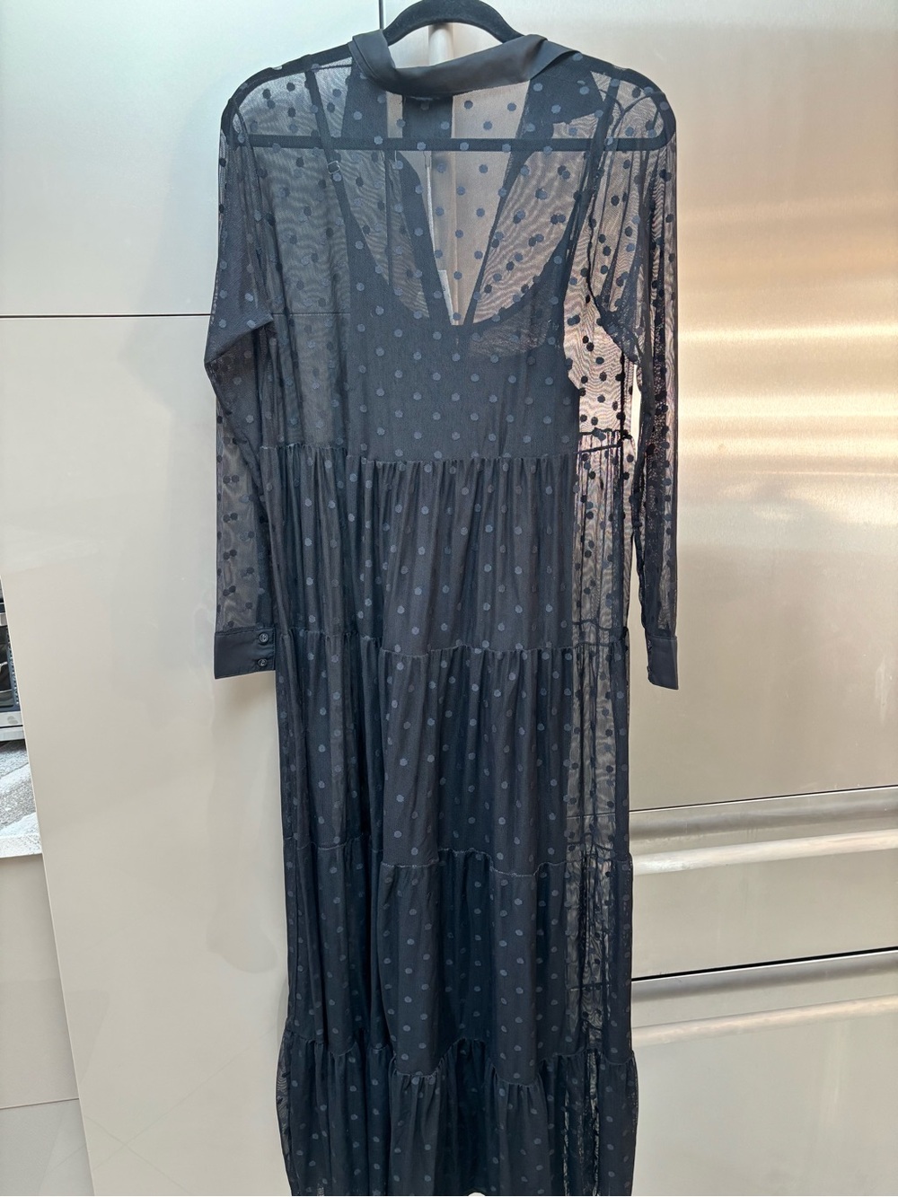 Johnny Was Black Sheer Polka Dot Tiered Maxi Dress - Picture 2 of 3